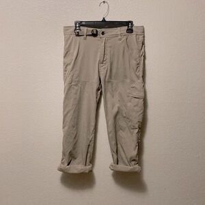 PrAna Khaki Rolled Cuffed Button Snap Trouser Cargo Pants/ Capris!